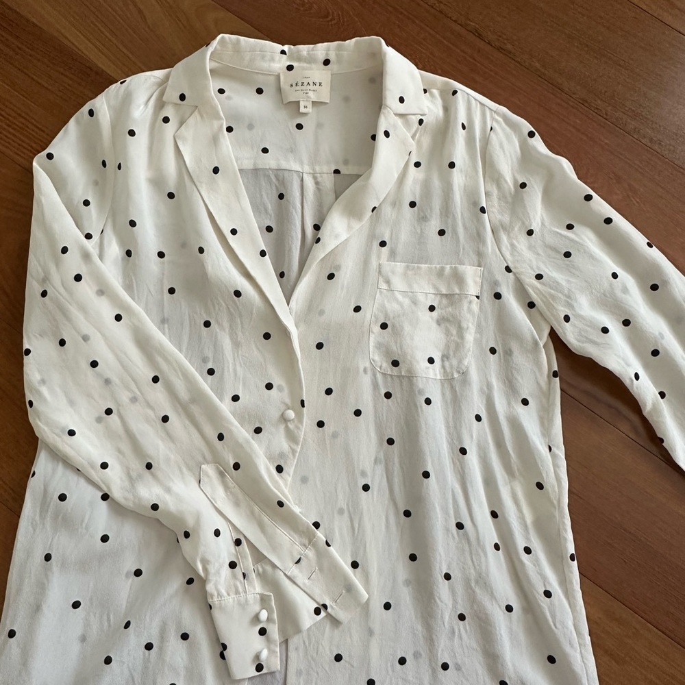 Sezane Cream Button Down Shirt with Notched Collar